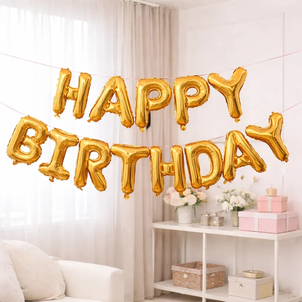 Shiny Gold Birthday Balloon Banner