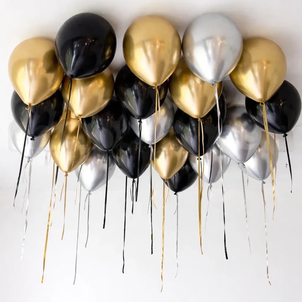 Black, Gold & Silver Chrome Ceiling Balloons 25 pcs