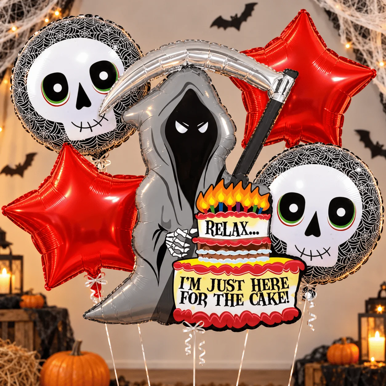 Spooky Grim Reaper & Skull Halloween Helium Balloon Set