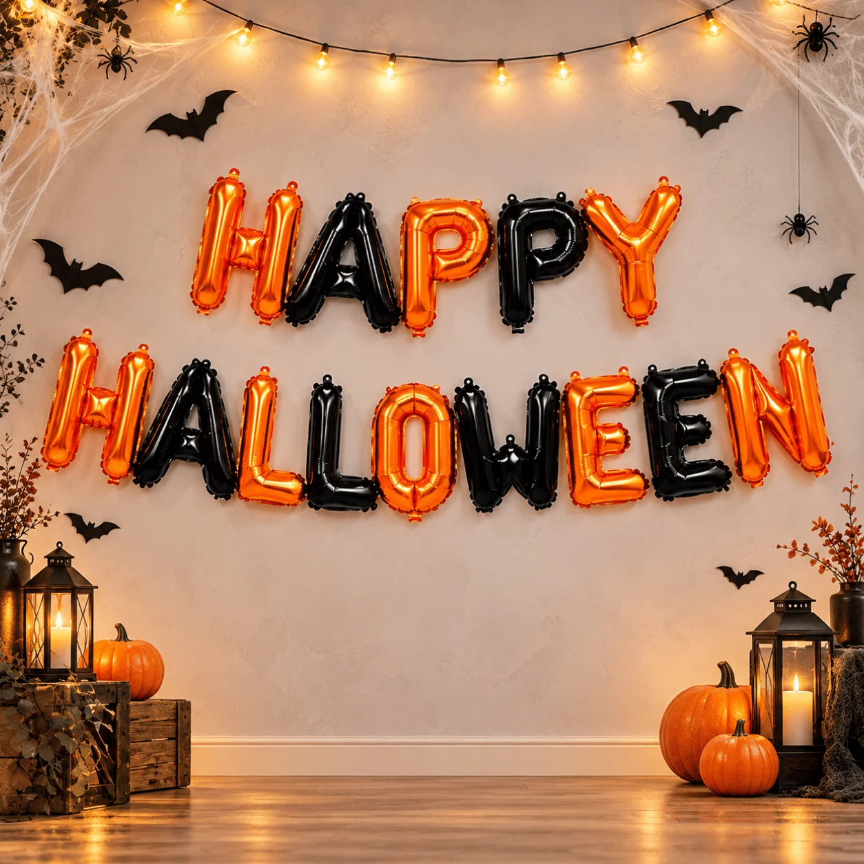 Happy Halloween Orange & Black Foil Letter Balloons