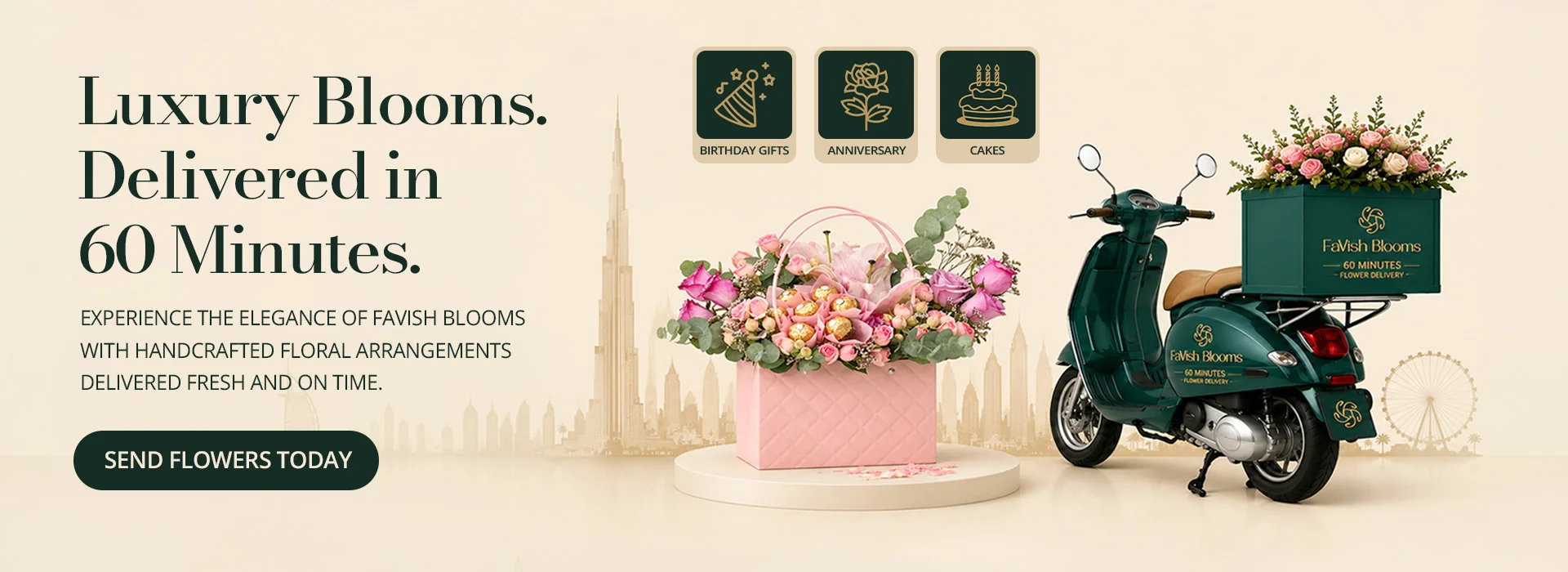 Premium flower bouquet with fast 60 minute delivery in Dubai