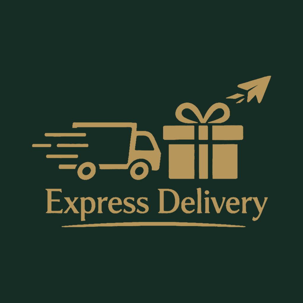 Express delivery service icon with delivery truck and gift box symbol representing fast online gift delivery.