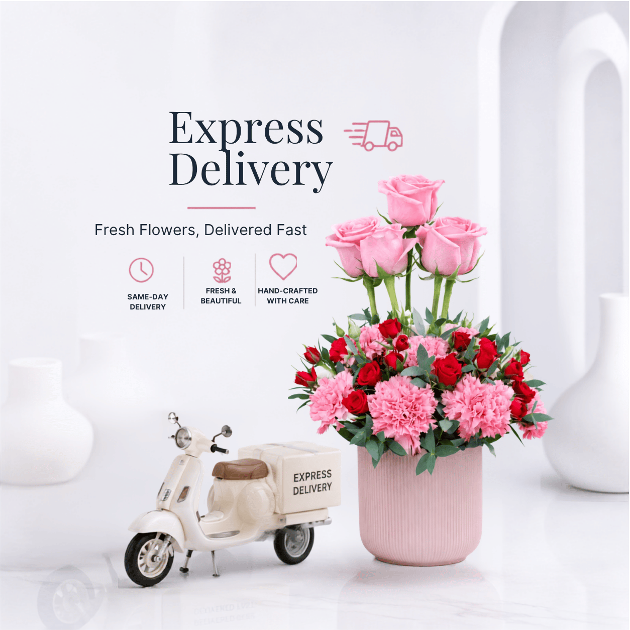 Express delivery service icon with delivery truck and gift box symbol representing fast online gift delivery.