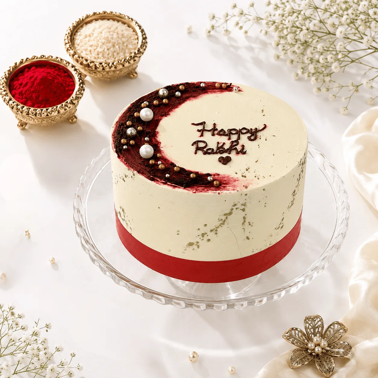 Happy Rakhi Red Velvet Cake 4 Portions with festive Raksha Bandhan decoration