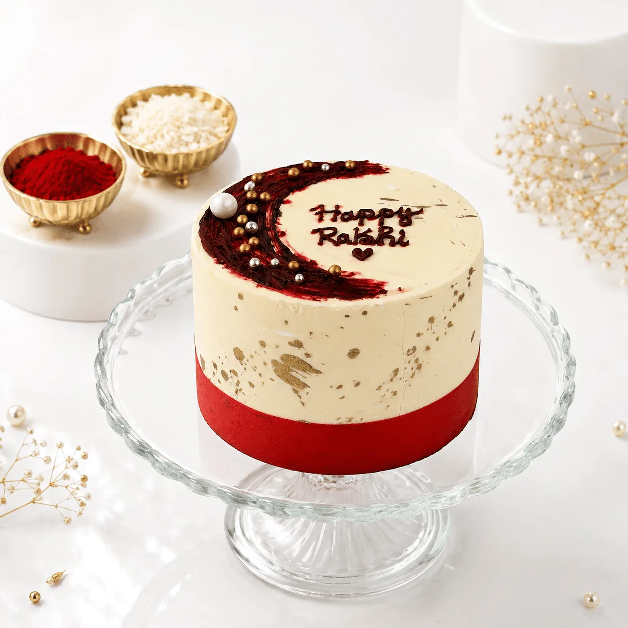 Happy Rakhi Red Velvet Cake 2 Portion with creamy frosting and festive decoration