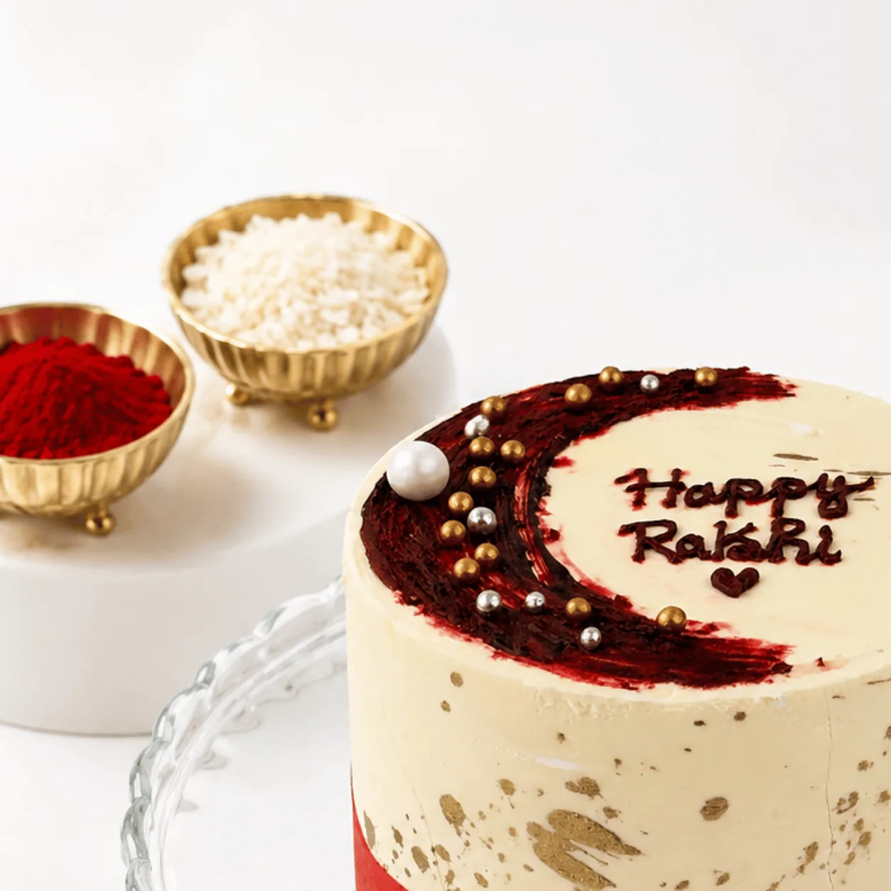 Small Happy Rakhi red velvet cake for Raksha Bandhan gifting in Dubai