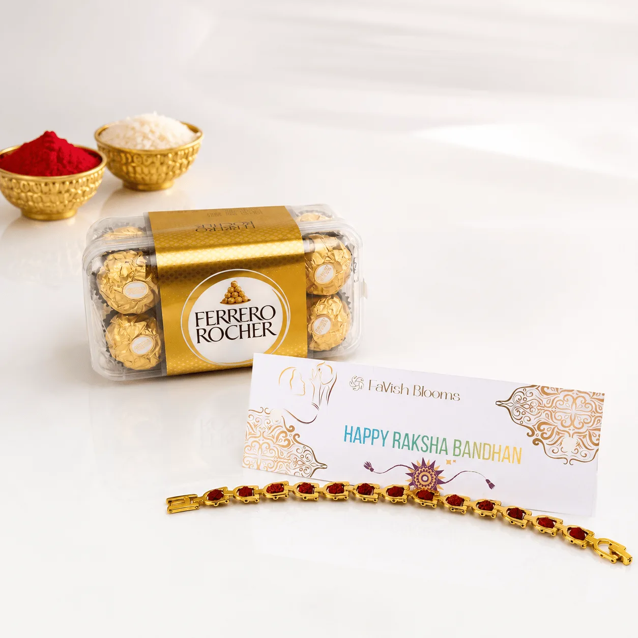 Ferrero Rocher Chocolate Box with Golden Bracelet Rakhi gift for Raksha Bandhan in Dubai