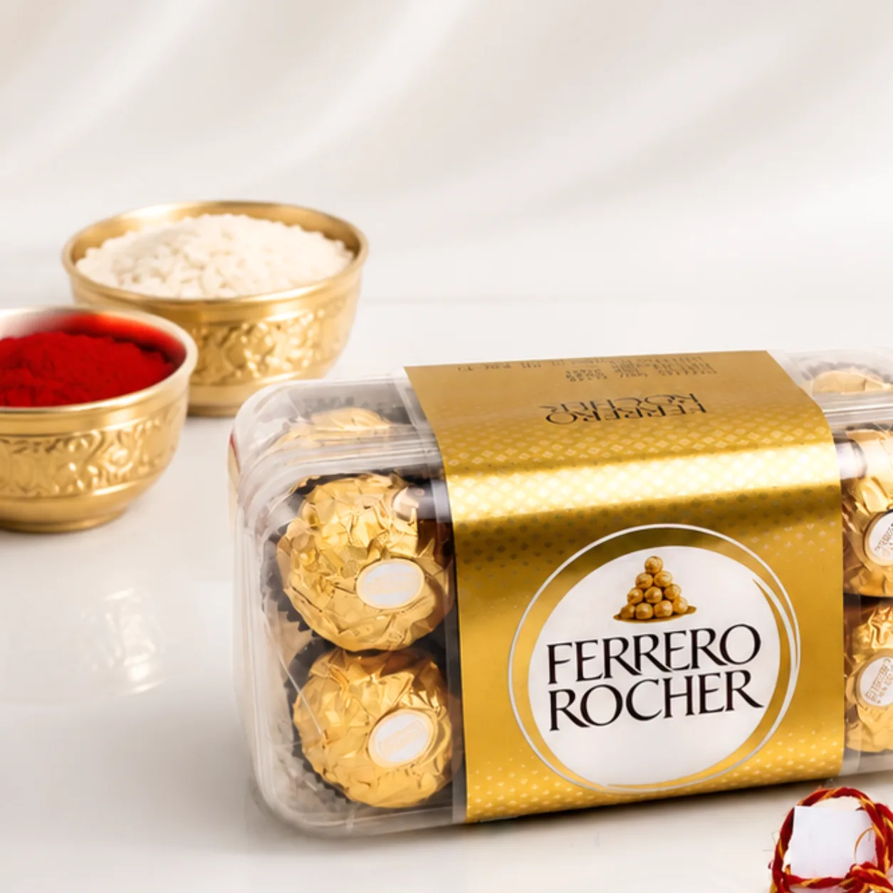 Premium Silver Floral Bead Rakhi with Ferrero Rocher Chocolates for Brother – Raksha Bandhan Gift Dubai