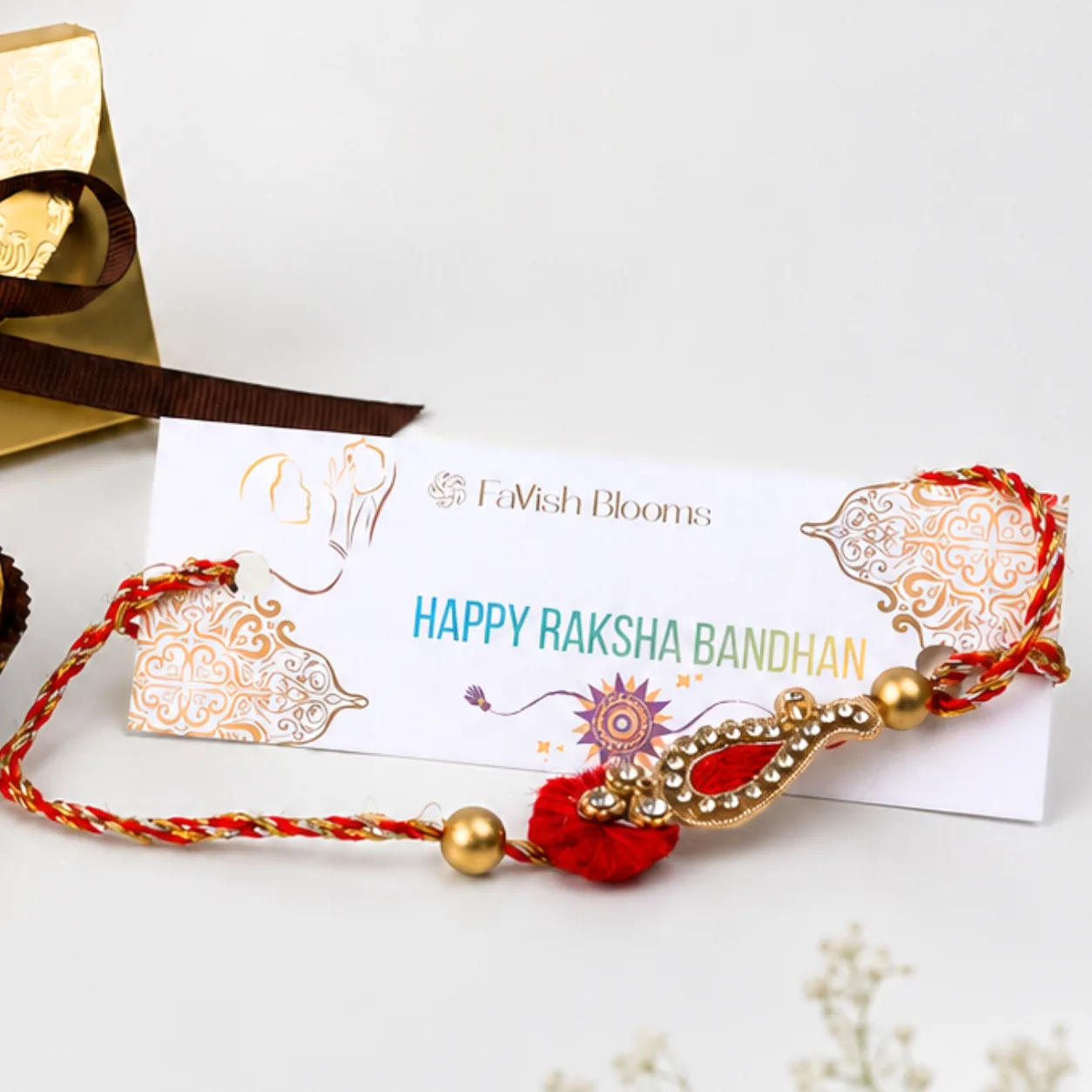 Paisley design Rakhi and chocolate box for Raksha Bandhan gifting