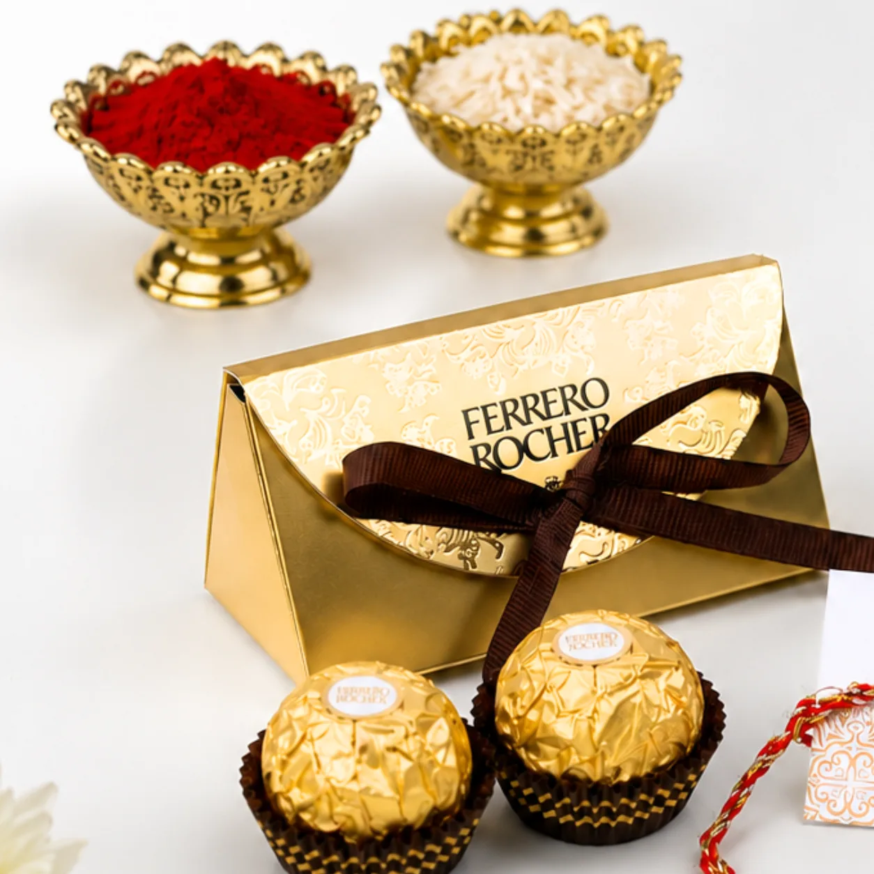 Raksha Bandhan gift set with Paisley Rakhi and assorted chocolates