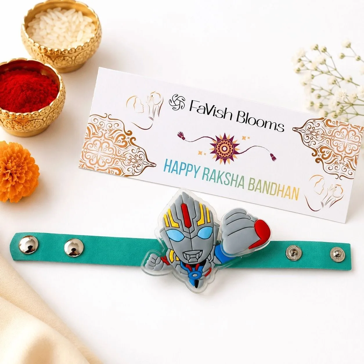 Ferrero Rocher gift box paired with colourful superhero Rakhi