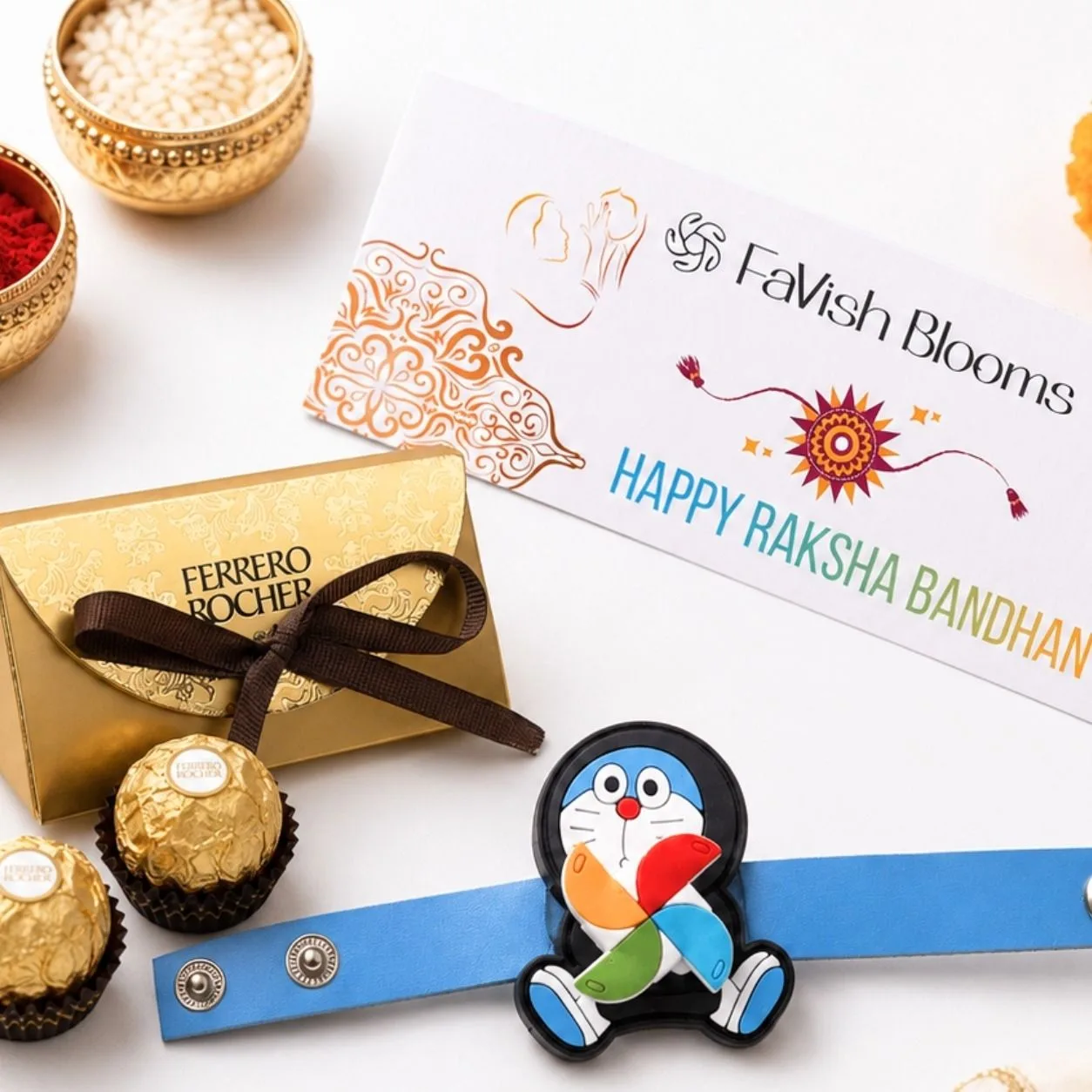 Kids Doraemon Rakhi and Ferrero Rocher gift combo for Raksha Bandhan