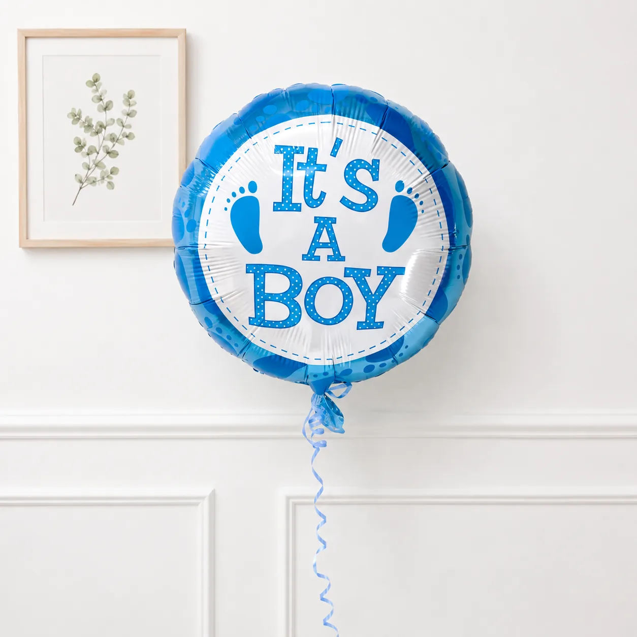 Blue helium balloon arrangement featuring It’s a Boy celebration design