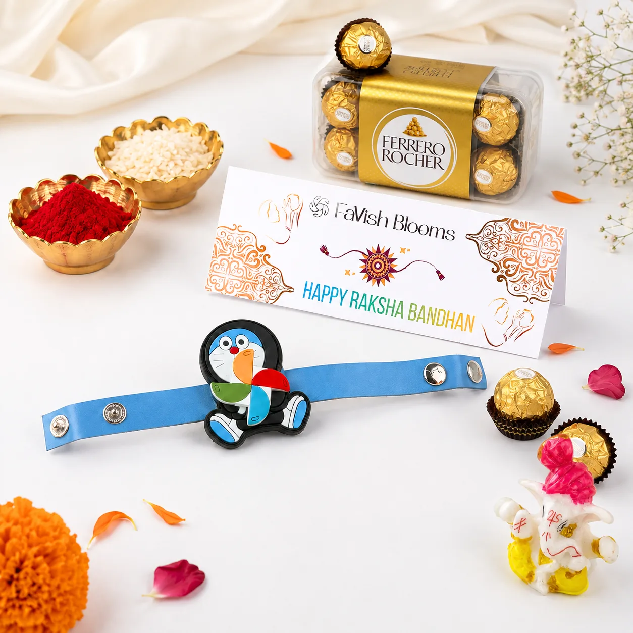 Doraemon Rakhi Choco Blessings gift set with kids Rakhi and delicious chocolates