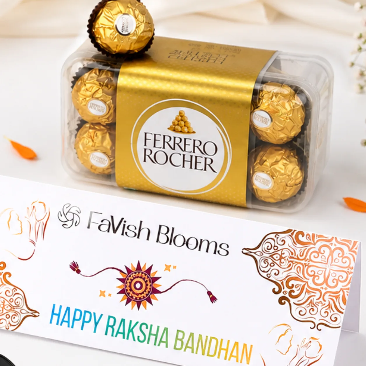 Doraemon Rakhi Choco Blessings hamper for brother with colorful Rakhi and sweet treats