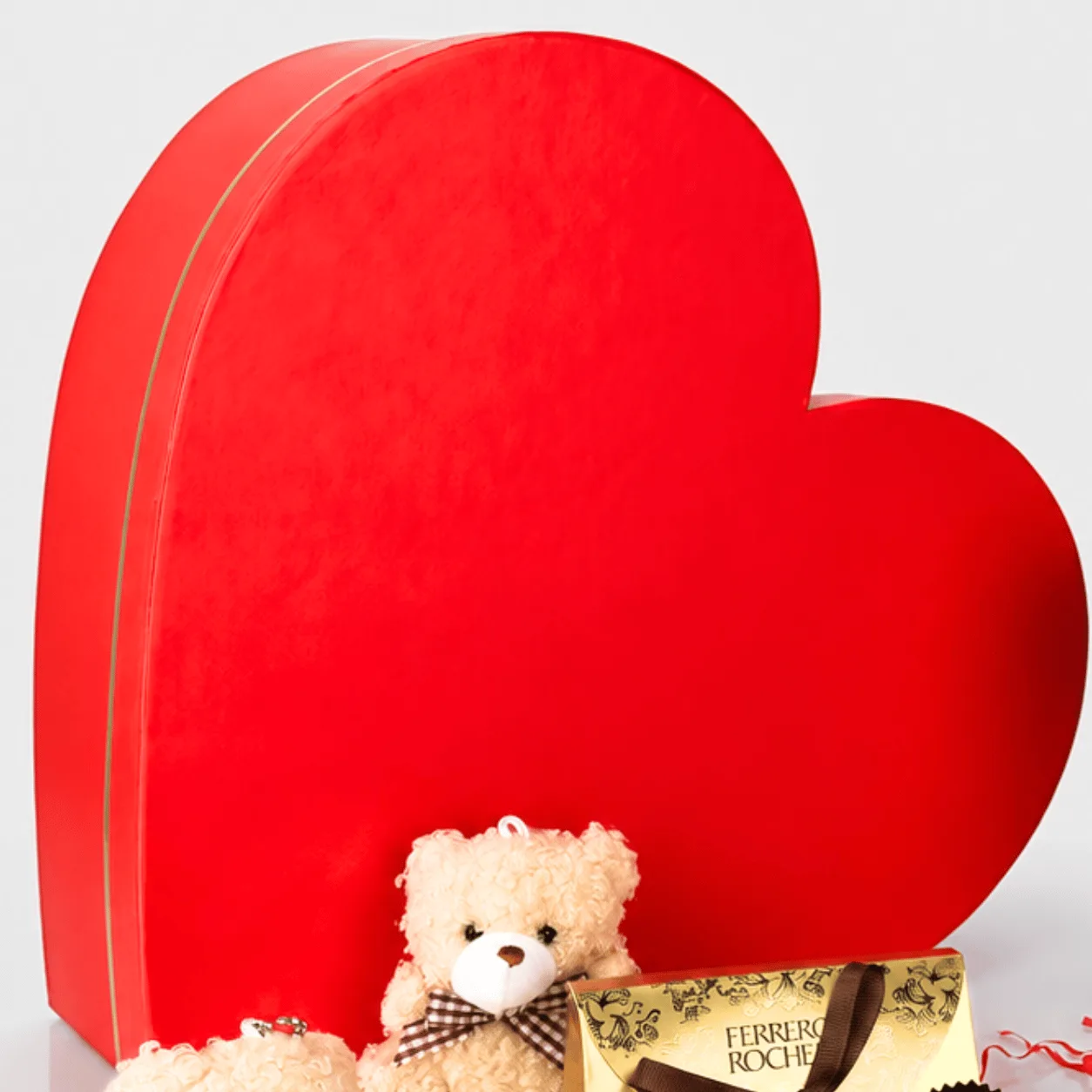 Heart of Love Chocolate & Teddy Gift Box with sweet treats, plush teddy and romantic heart-themed presentation