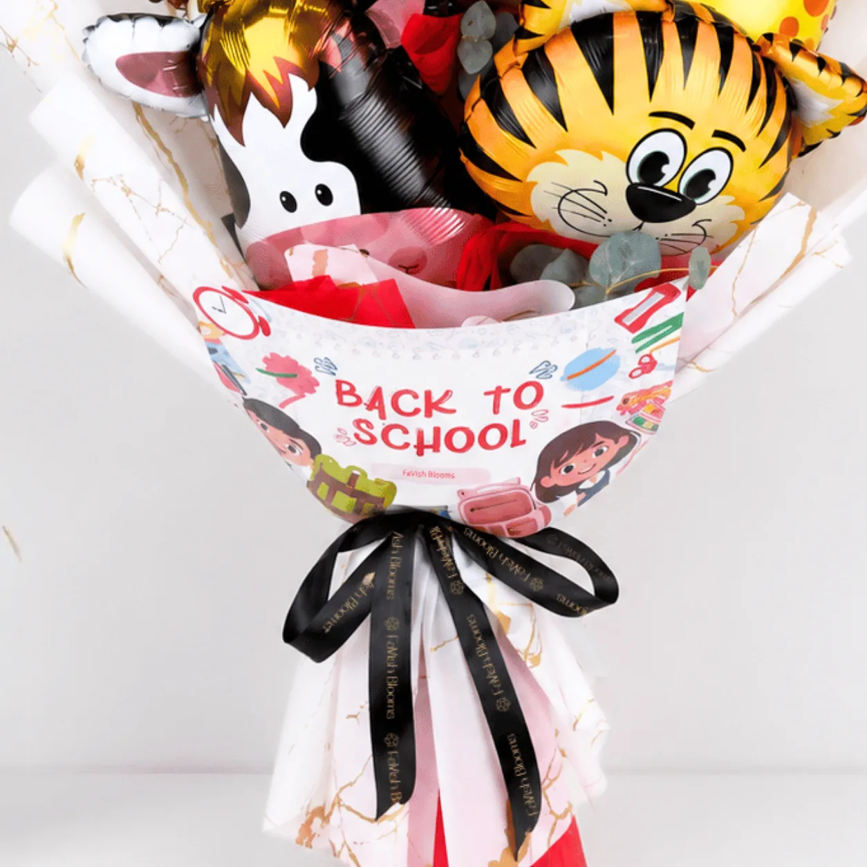 Cute animal balloon bouquet designed for back to school celebrations and student surprises