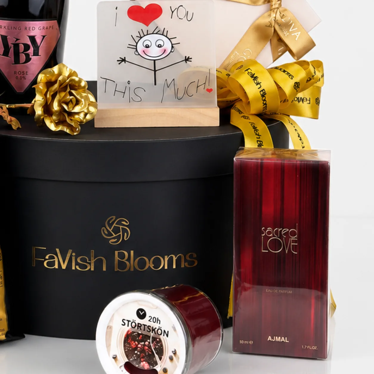 Luxury Sparkling Love and Godiva gift hamper arranged for romantic celebrations