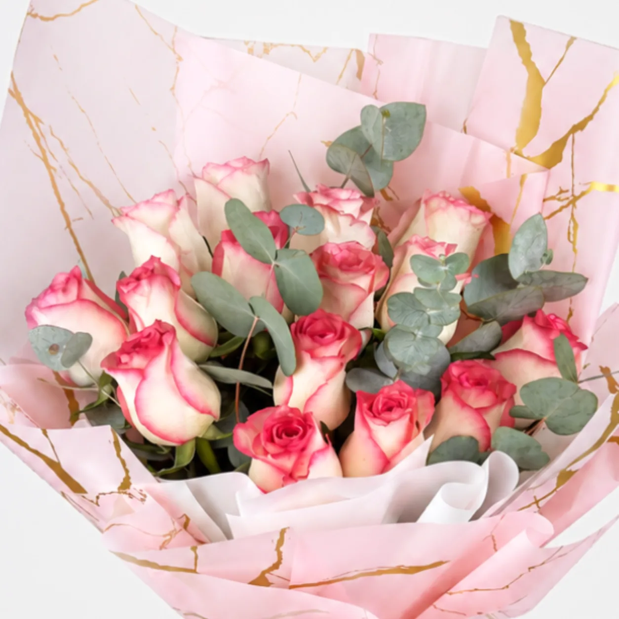 Elegant Pink Jumelia Rose Bouquet featuring 15 premium roses with stylish floral wrapping
