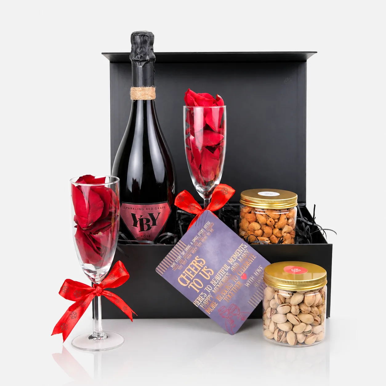 Sparkling Rosé & Premium Nuts Gift Box with non-alcoholic sparkling beverage and assorted nuts