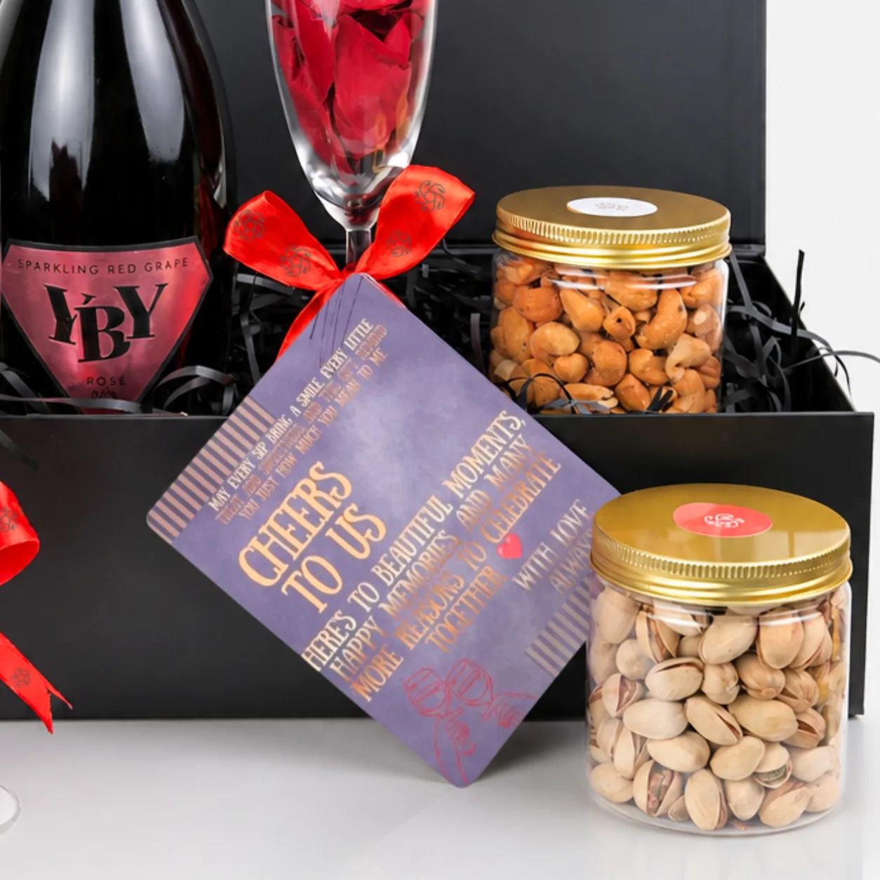 Sparkling Rosé & Gourmet Nuts Gift Box for anniversaries, celebrations and special occasions