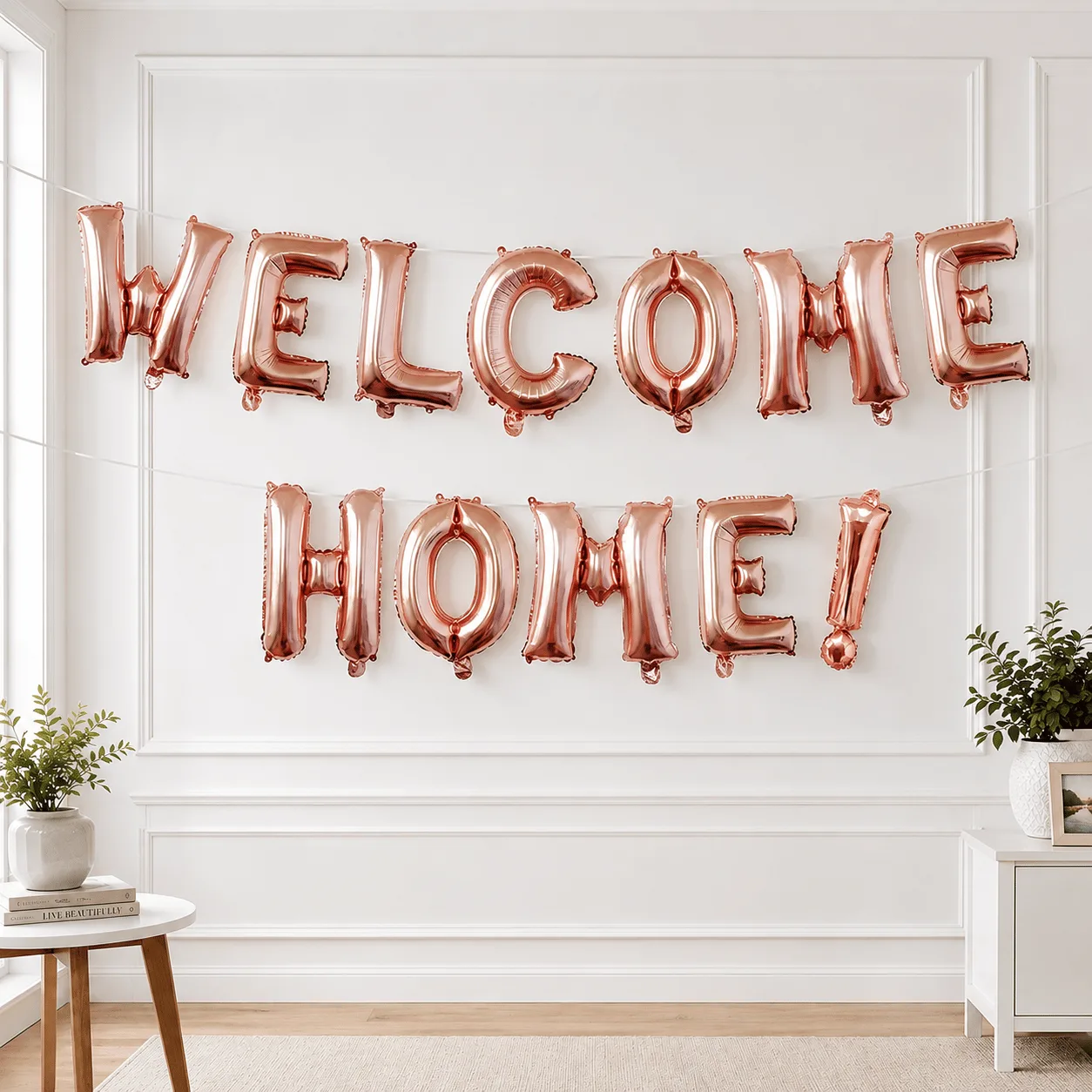 Welcome Home Rose Gold Letter Balloons Set for Homecoming Celebration