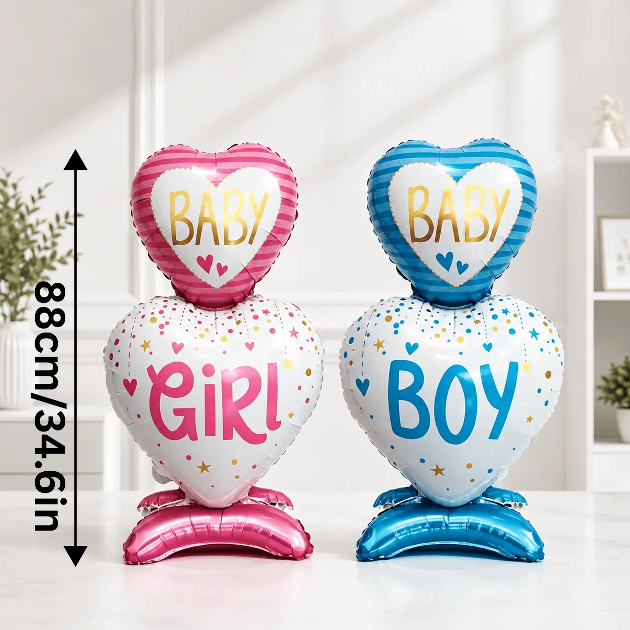 Pink and Blue Baby Girl & Baby Boy Helium Balloon Set