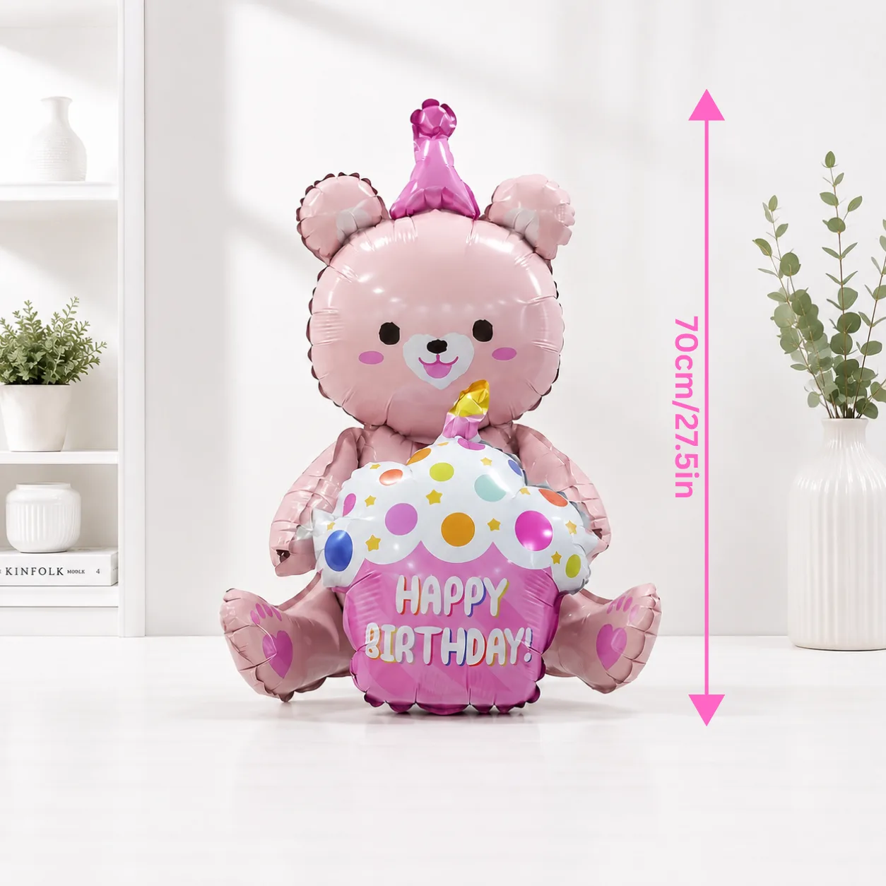 Cute Pink Teddy Bear Happy Birthday Foil Balloon