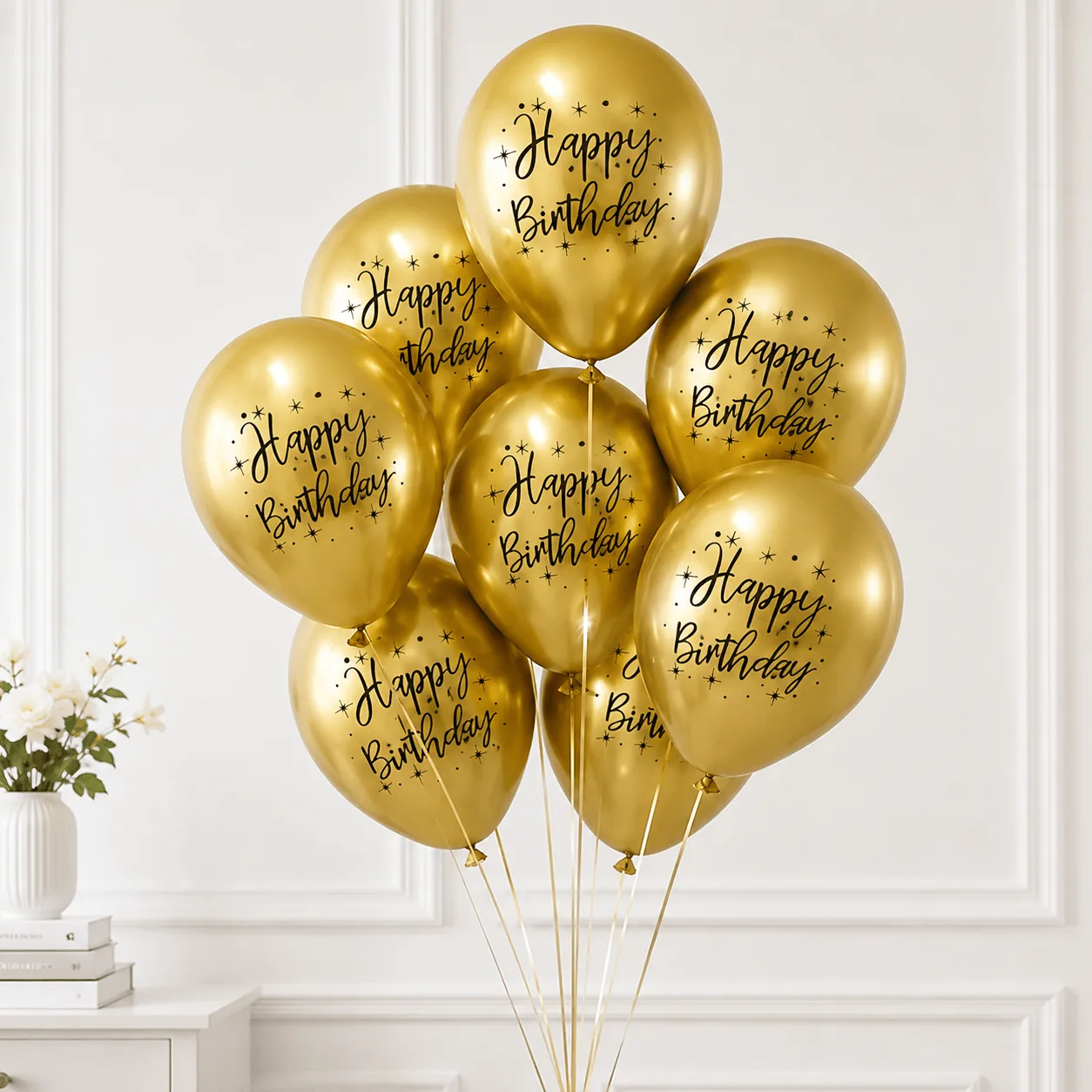 Gold Happy Birthday Helium Balloon Set for Birthday Celebration