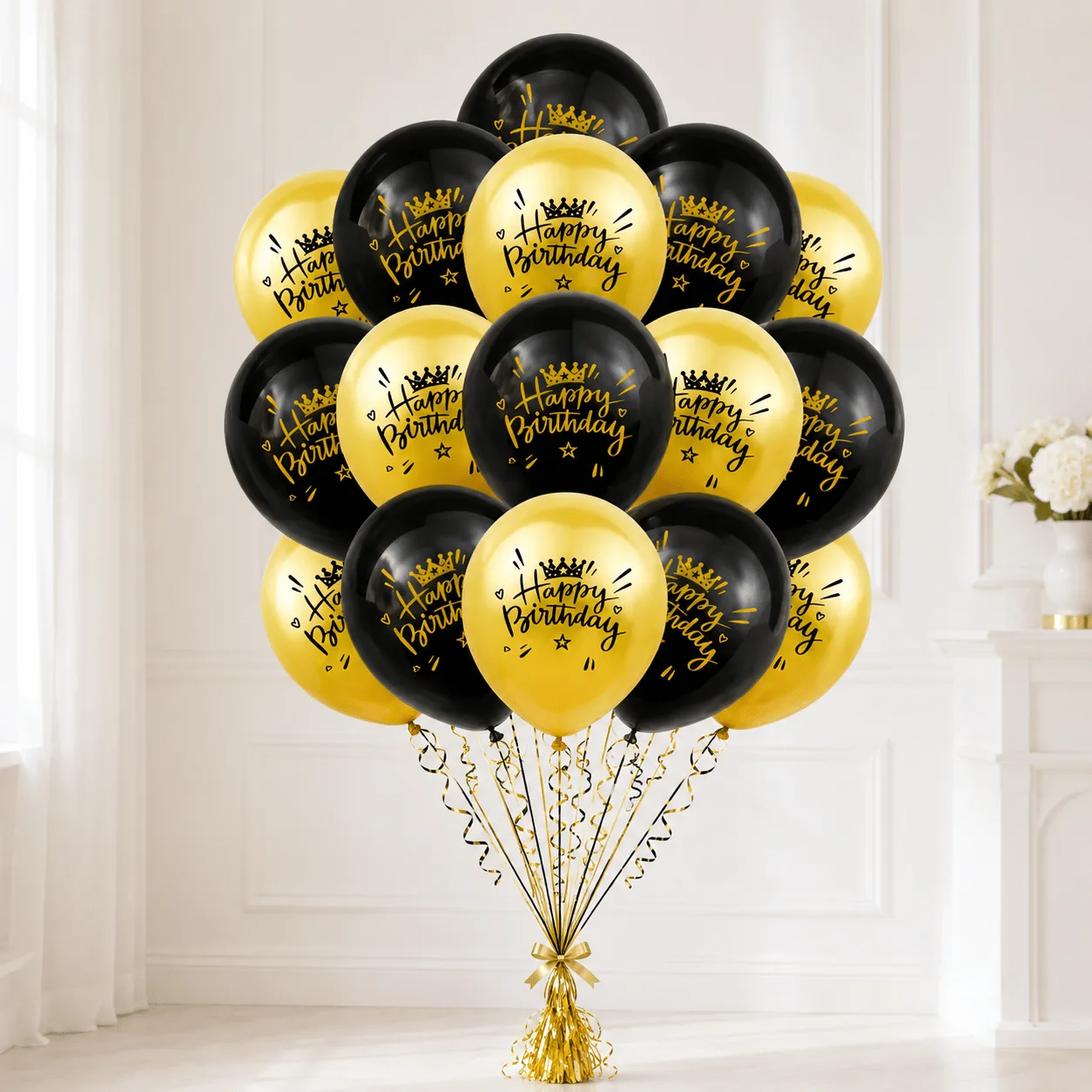 Premium Black and Gold Birthday Helium Balloon Set for Him or Her