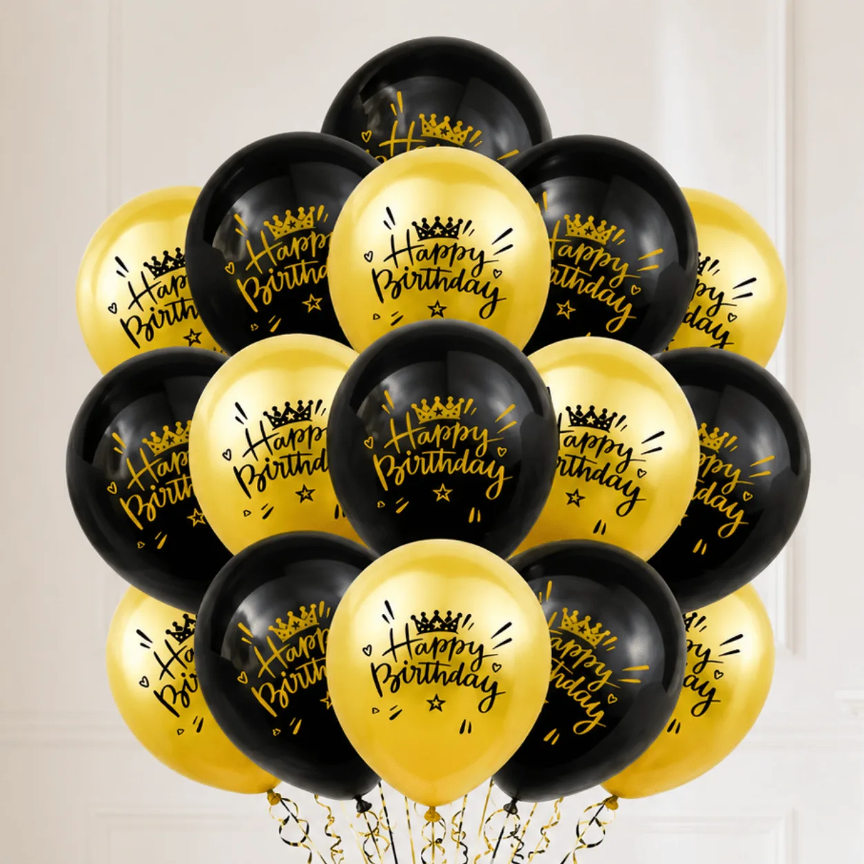 Elegant Black & Gold Happy Birthday Helium Balloons for Party Decoration