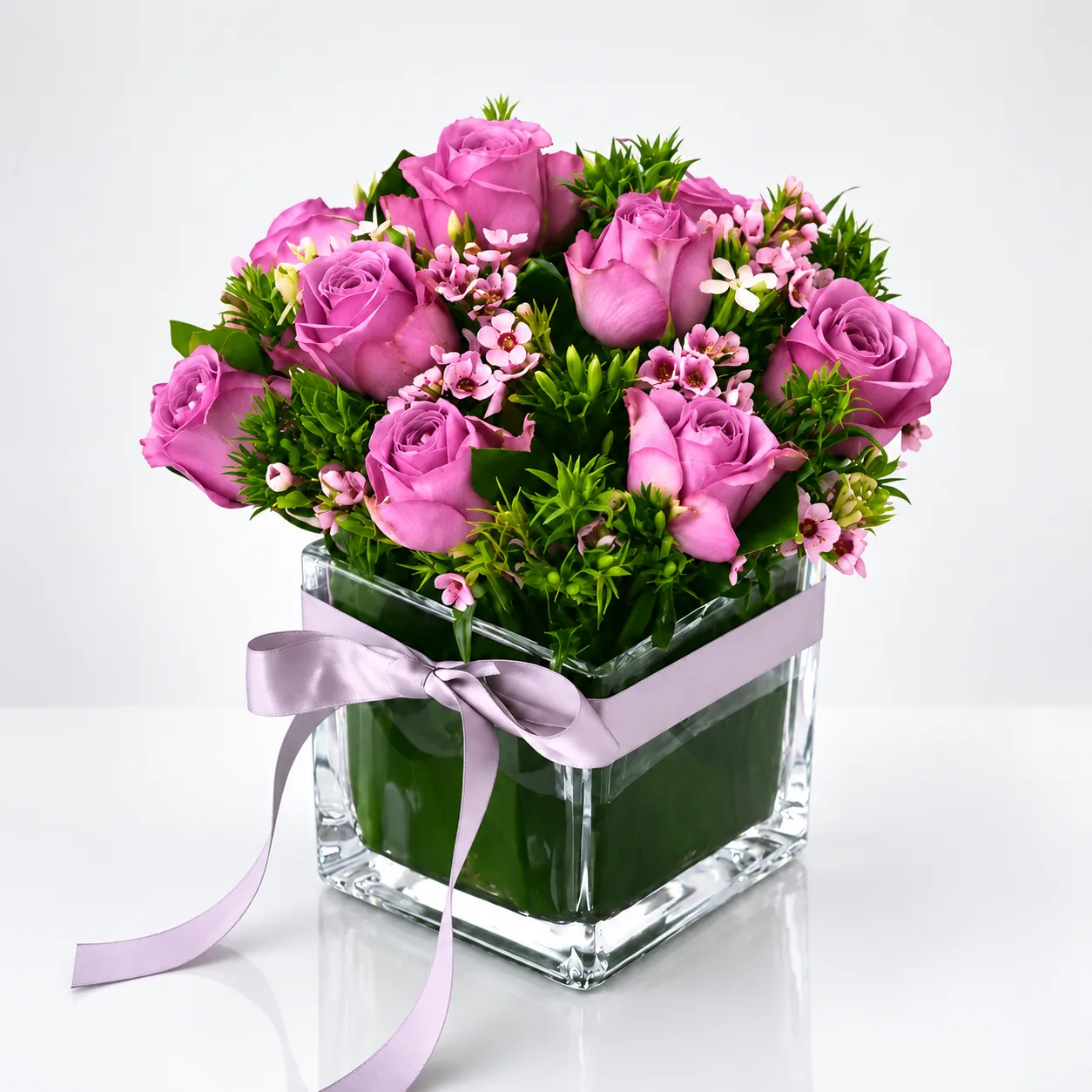 Tender Violet Rose Vase with Elegant Purple Roses