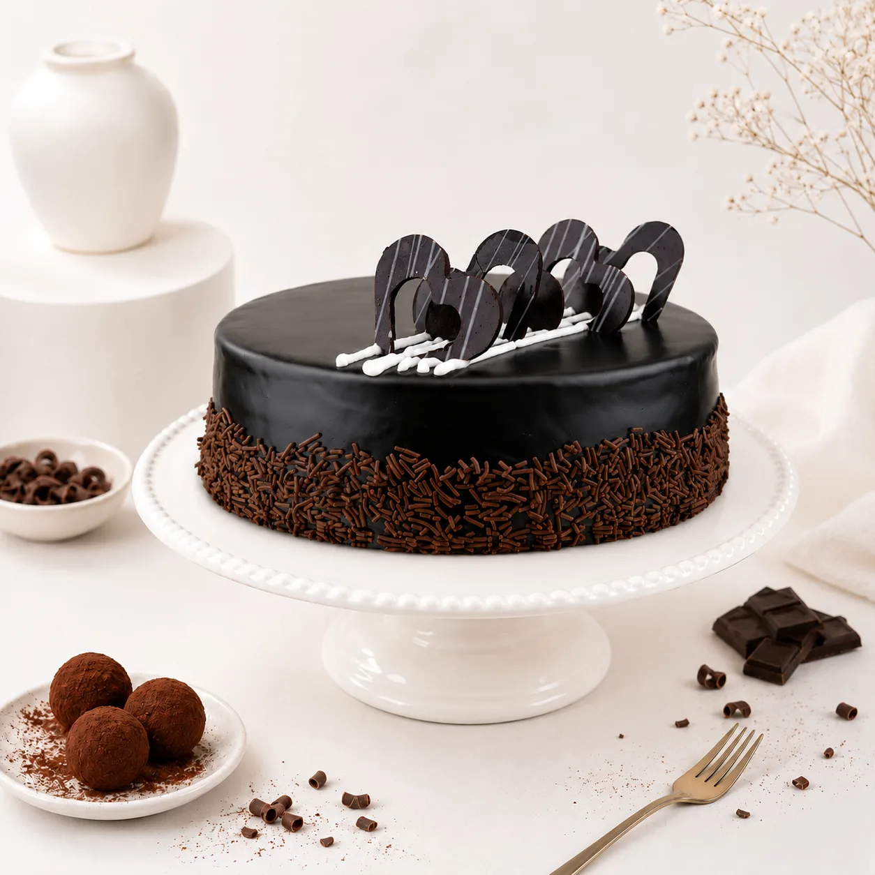 Sunflower Bouquet and 1 Kg Chocolate Truffle Cake Gift Combo