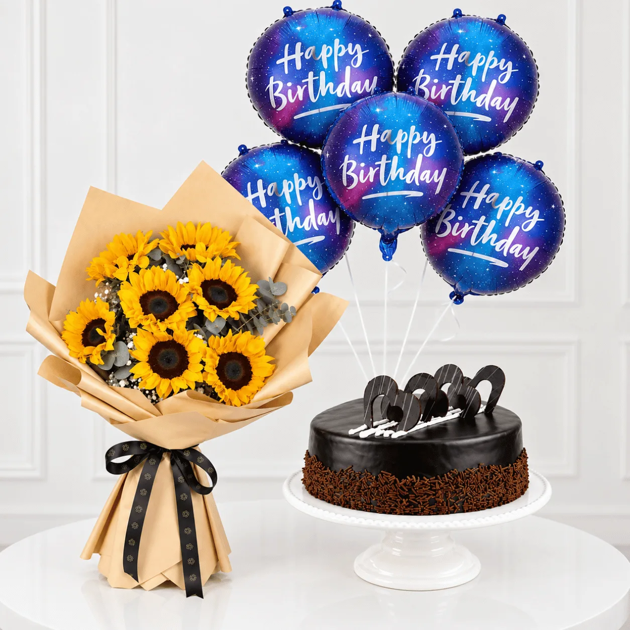 Sunshine Birthday Combo with Truffle Cake & Balloons