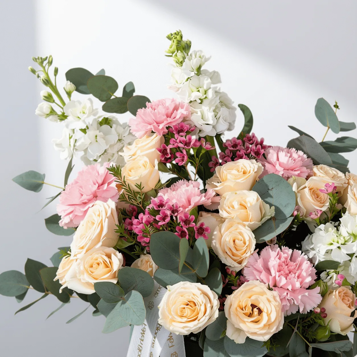 Fresh pink and peach flowers beautifully arranged in a premium gift box in Dubai.
