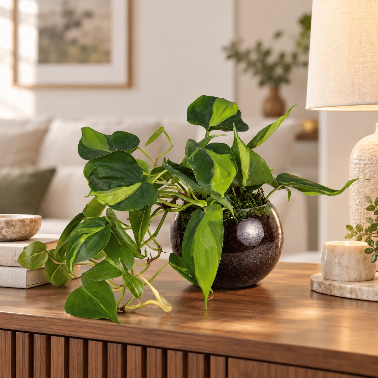 Heartleaf Philodendron Plant in Clear Glass Bowl for Indoor Décor