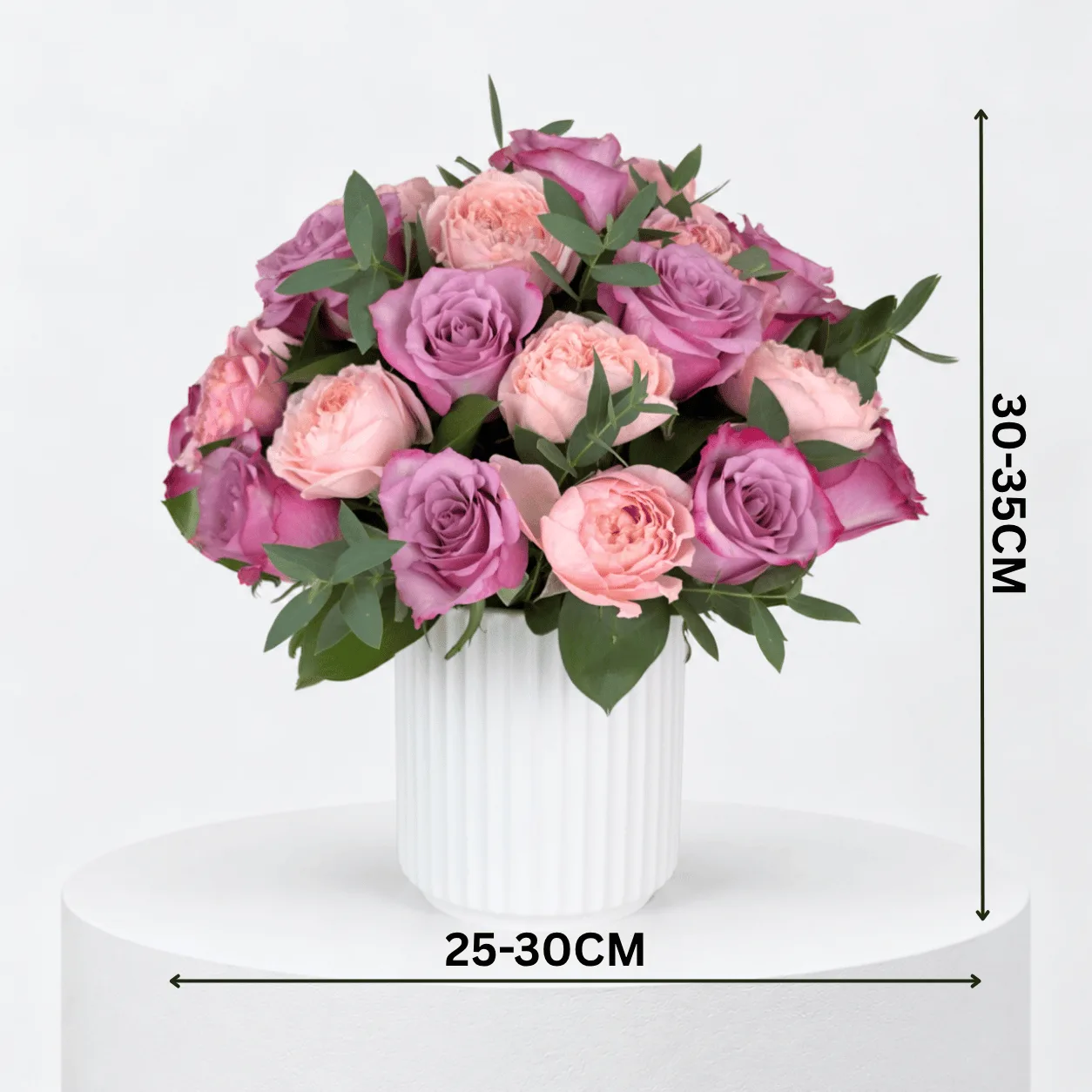1. Juliette Rose Purple Majesty floral arrangement for thank-you and congratulations gifts.