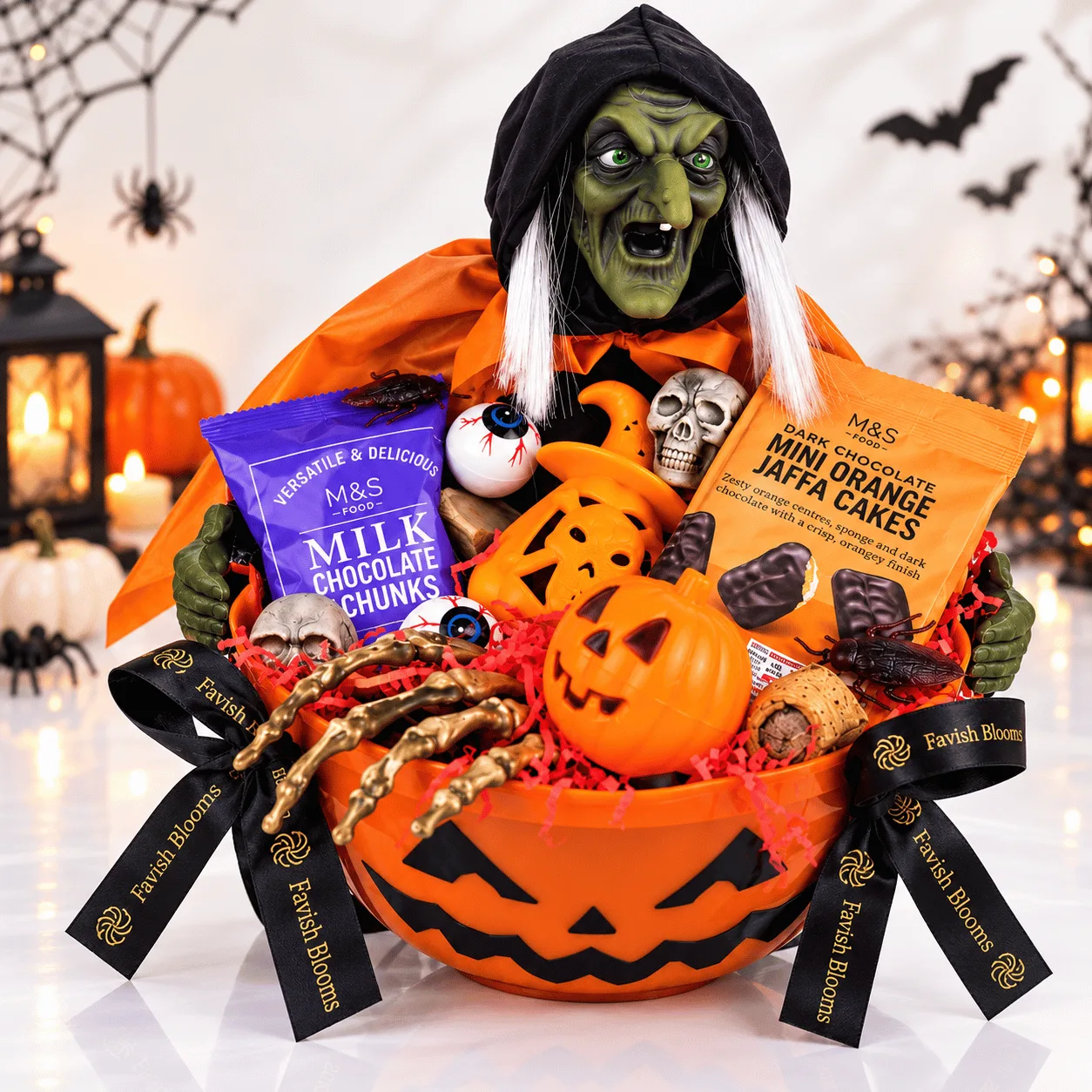 Spooky Witch Halloween Chocolate Gift Hamper with delicious chocolates and festive Halloween decorations in Dubai.