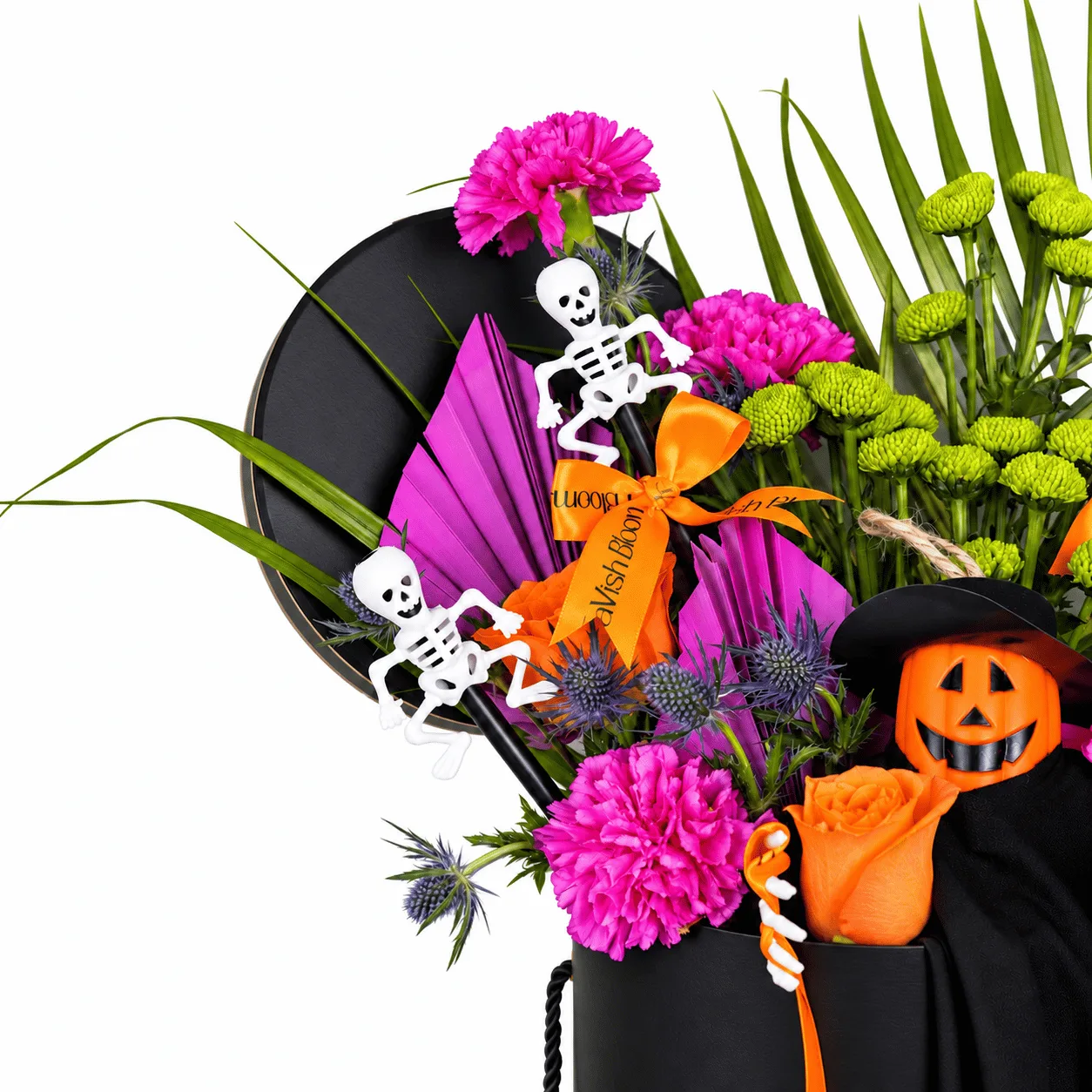 Haunted Halloween Pumpkin & Skeleton Flower Box