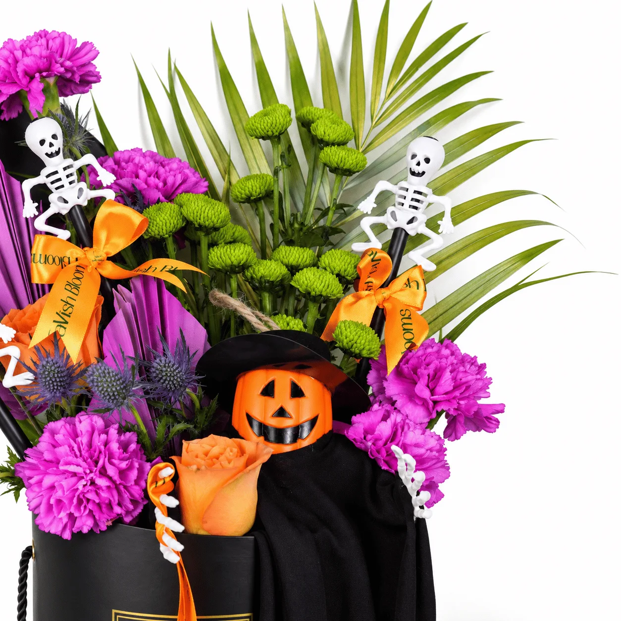 Haunted Halloween Pumpkin & Skeleton Flower Box