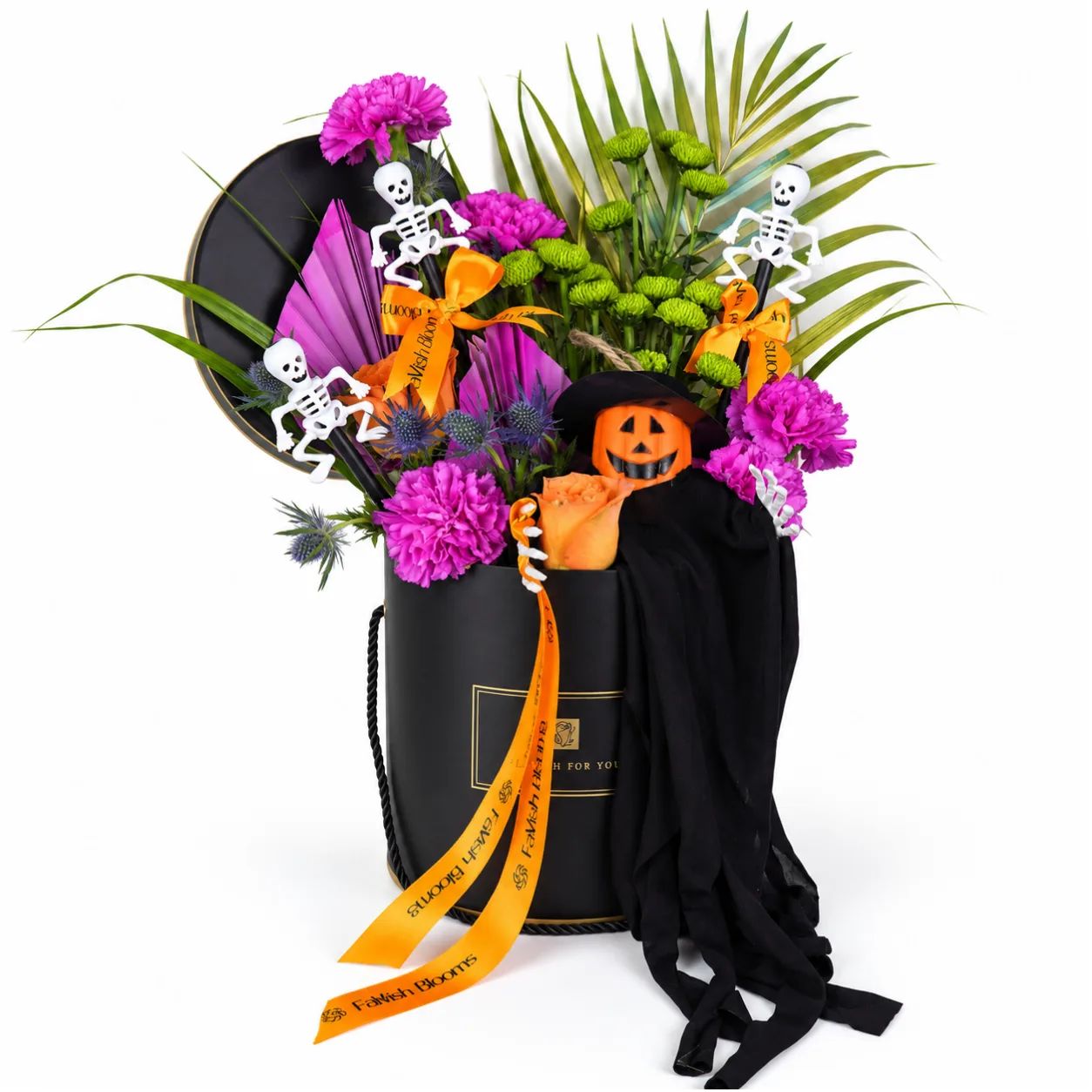 Haunted Halloween Pumpkin & Skeleton Flower Box