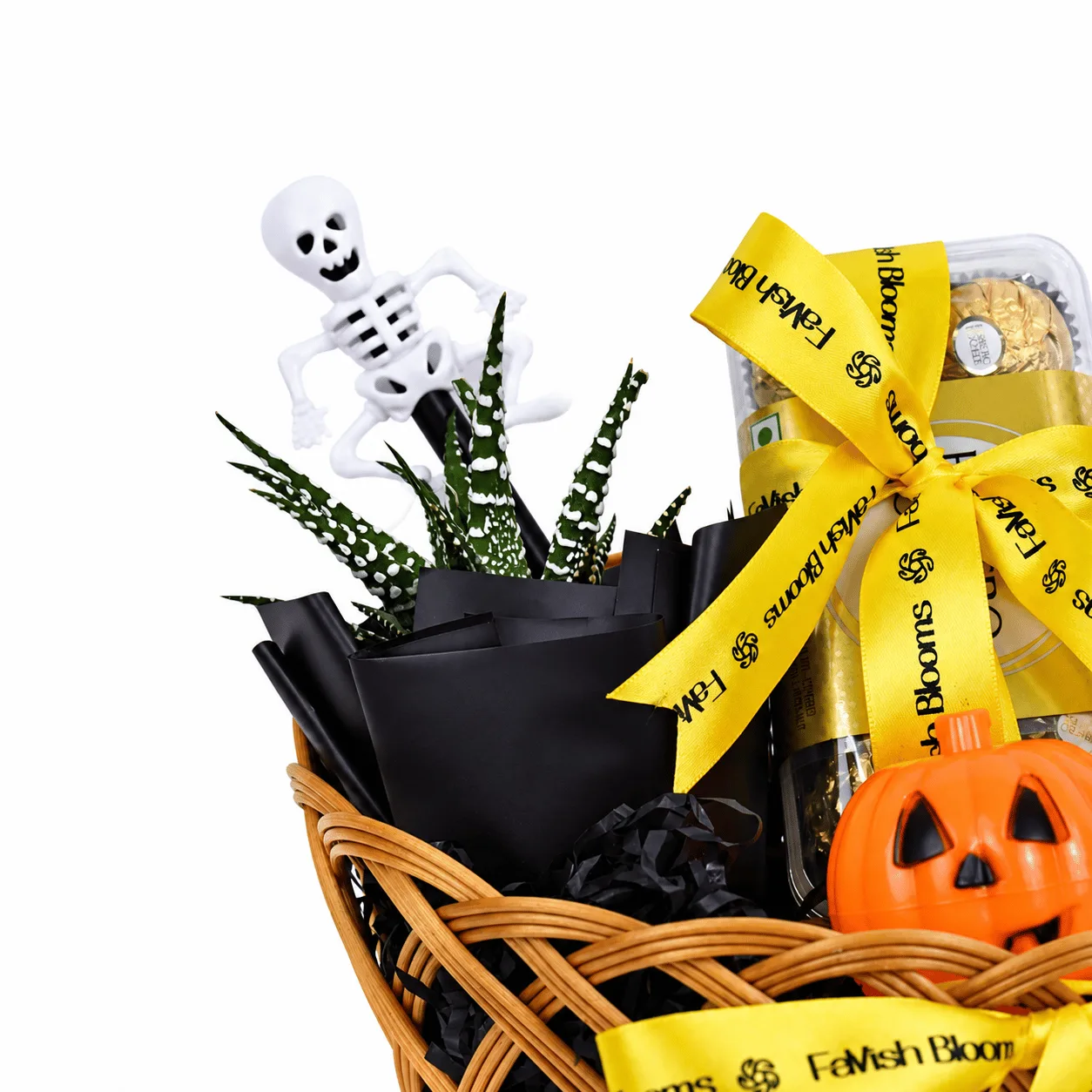 Premium Spooky Halloween Chocolate & Pumpkin Gift Basket with delicious chocolates and spooky seasonal accents.