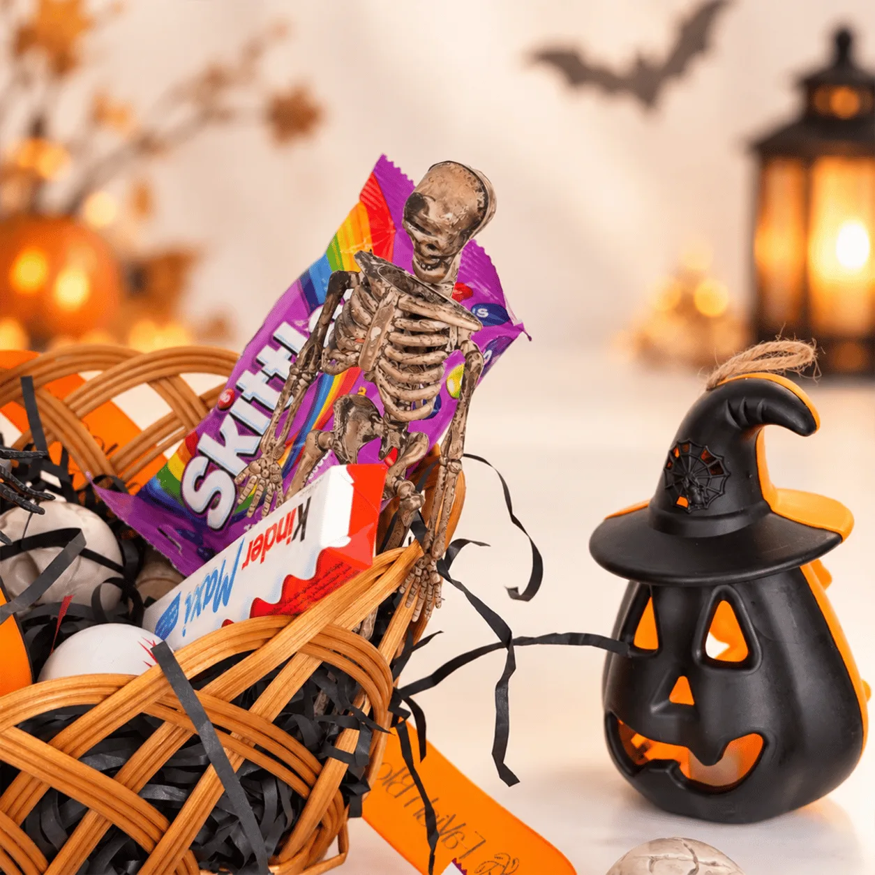 Side view of Halloween Magic Chocolate Treat Hamper featuring beautifully presented chocolates and Halloween-themed gift packaging.