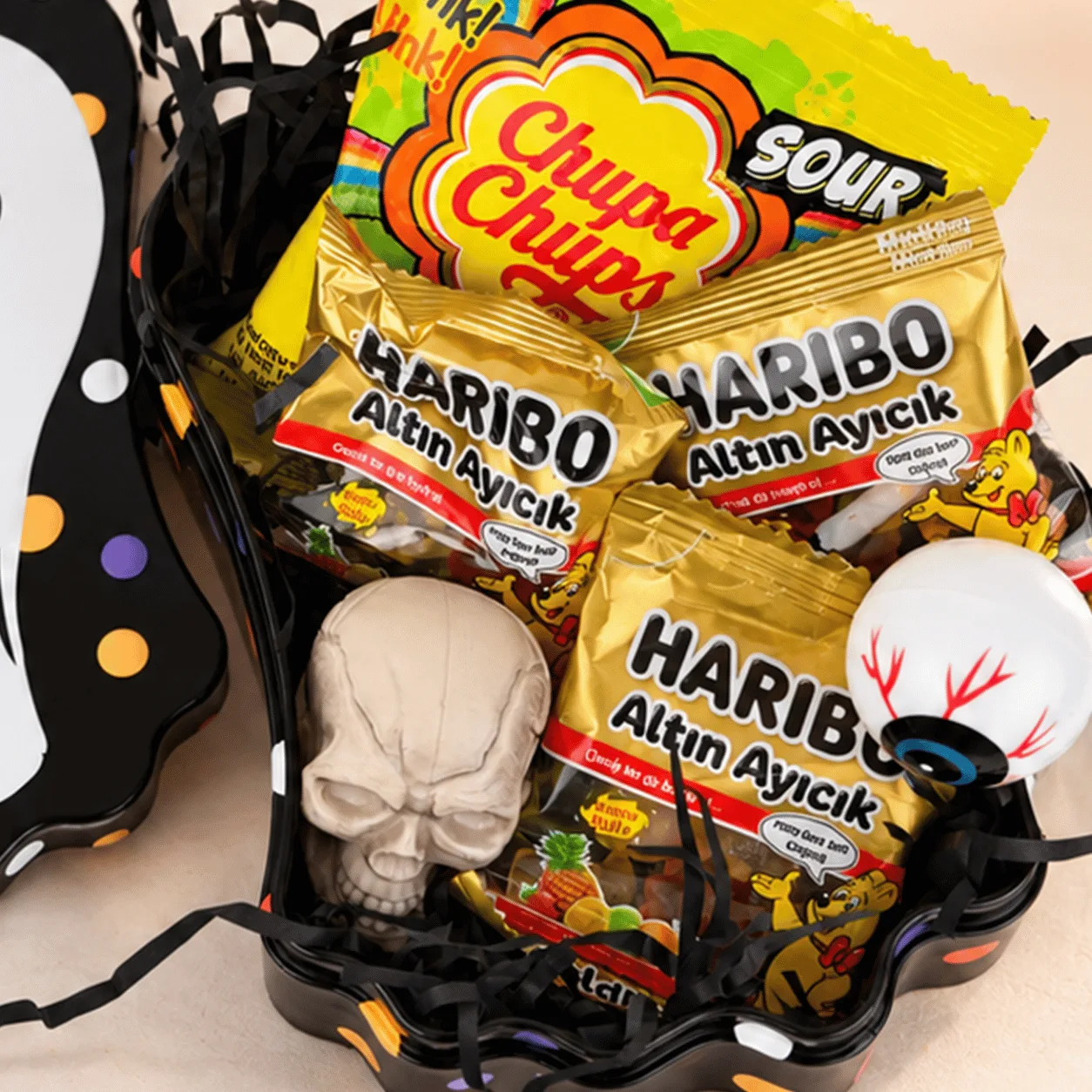 Side view of Little Boo Halloween Candy Surprise Box featuring festive Halloween packaging and delicious candy treats.