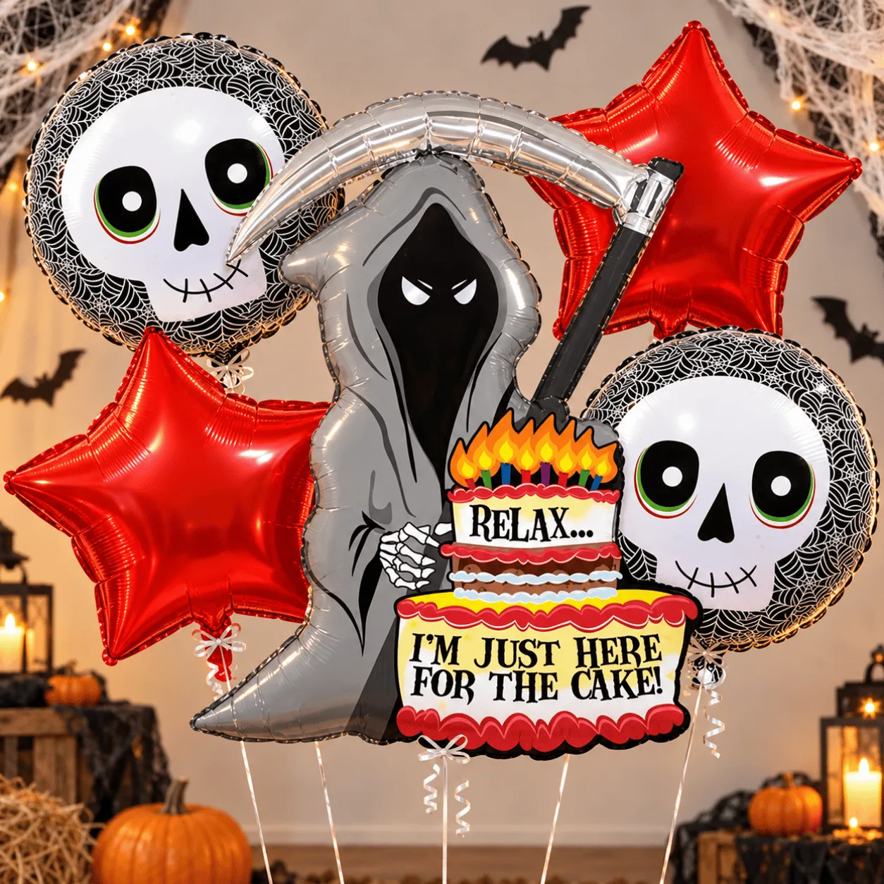 Spooky Grim Reaper & Skull Halloween Helium Balloon Set for Halloween parties and spooky decorations in Dubai