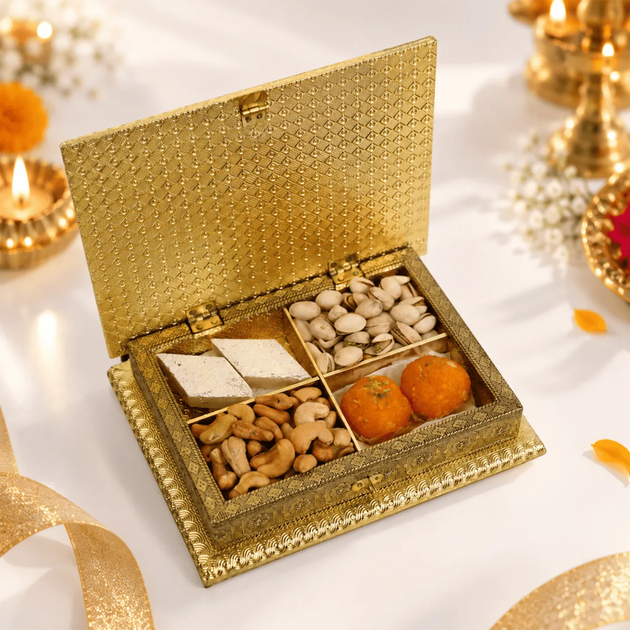 Shahi Swarna Diwali Mithai & Dry Fruits Box – Premium festive gift box for Diwali celebrations in Dubai.