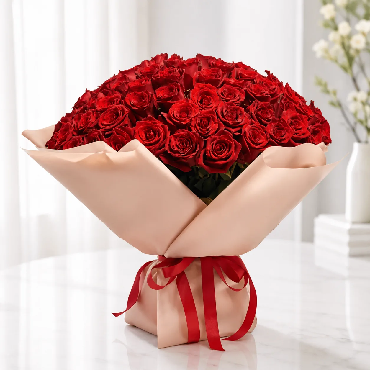 101 Red Rose Explorer Bouquet, arranged with premium fresh red roses