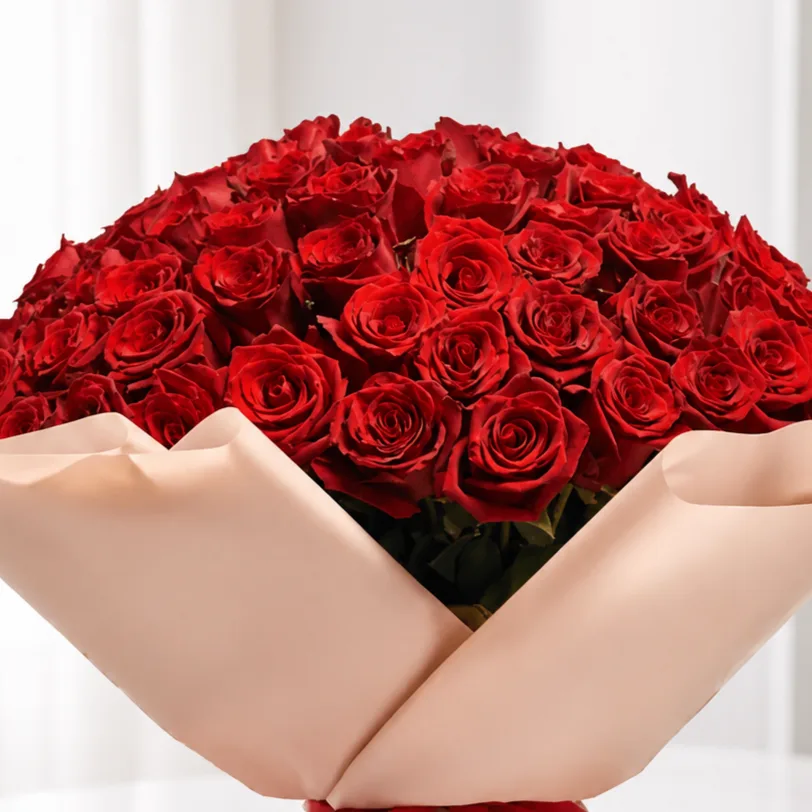 Elegant 101 red roses bouquet with premium wrap by FaVish Blooms
