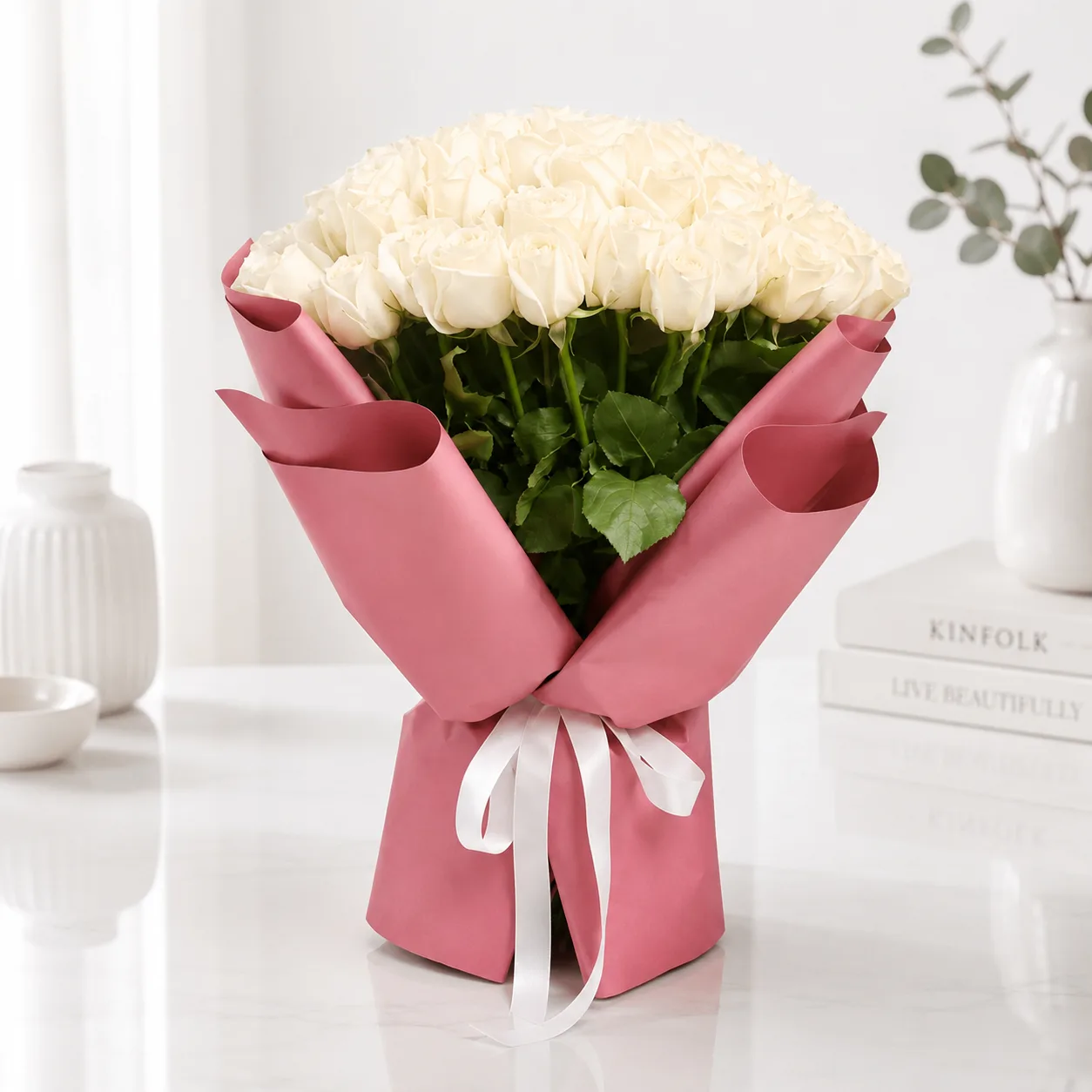 Elegant 51 Roses White O Hara Bouquet with fresh premium blooms for gifting in Dubai