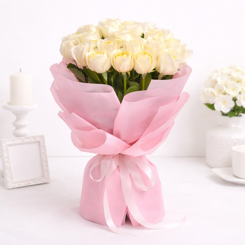 25 Roses White O Hara Bouquet